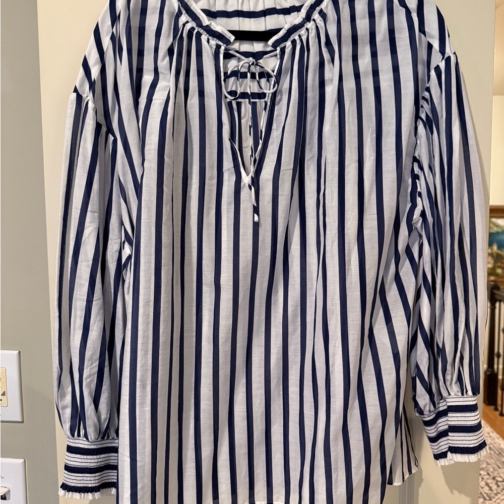 Alice + Olivia Navy and White Striped Blouse